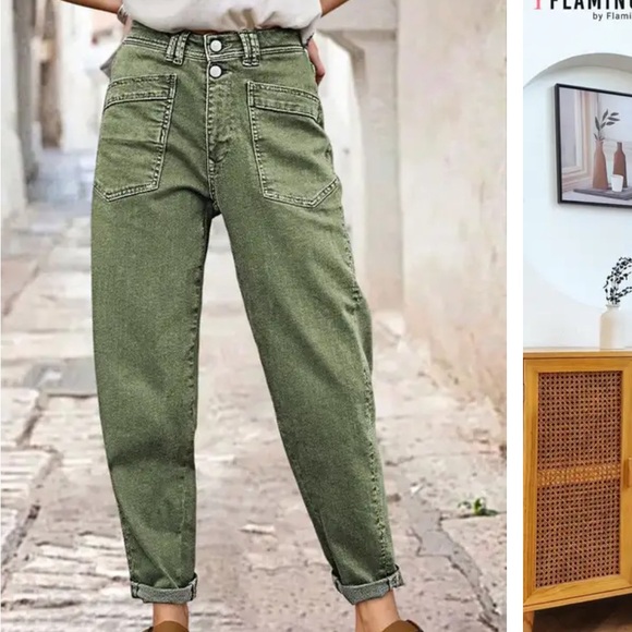 Flamingals Denim - NWT Flamingals Roll Hem Stitch Detail Mid Waist Straight Leg Pants